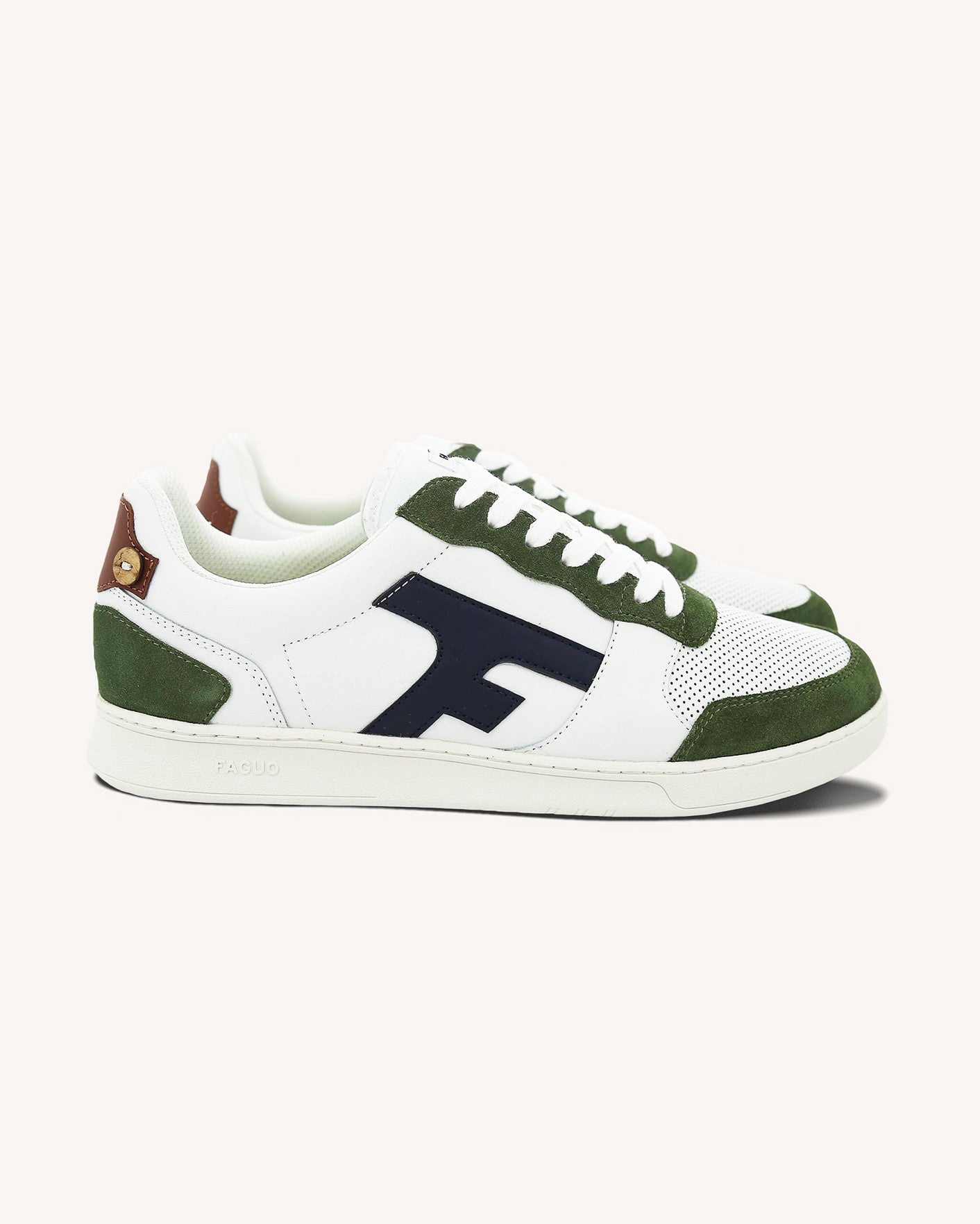 Baskets blanc et kaki cuir - HAZEL
