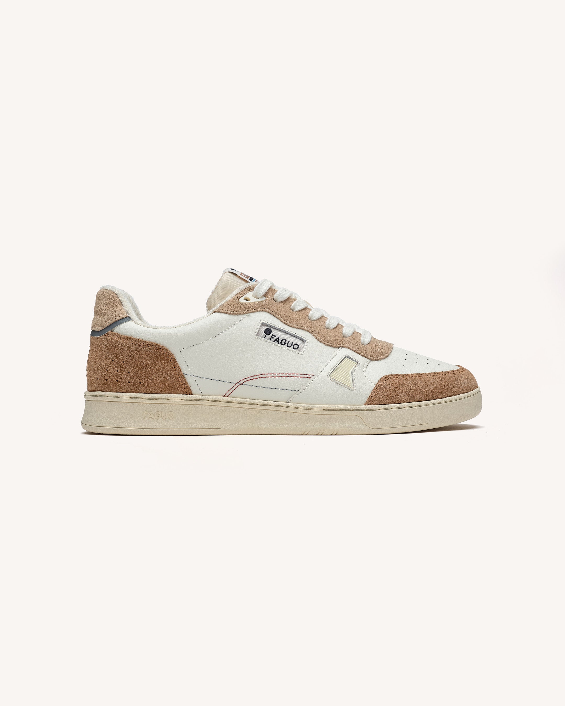 Beige and camel leather sneakers