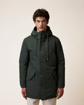 Long green waterproof parka