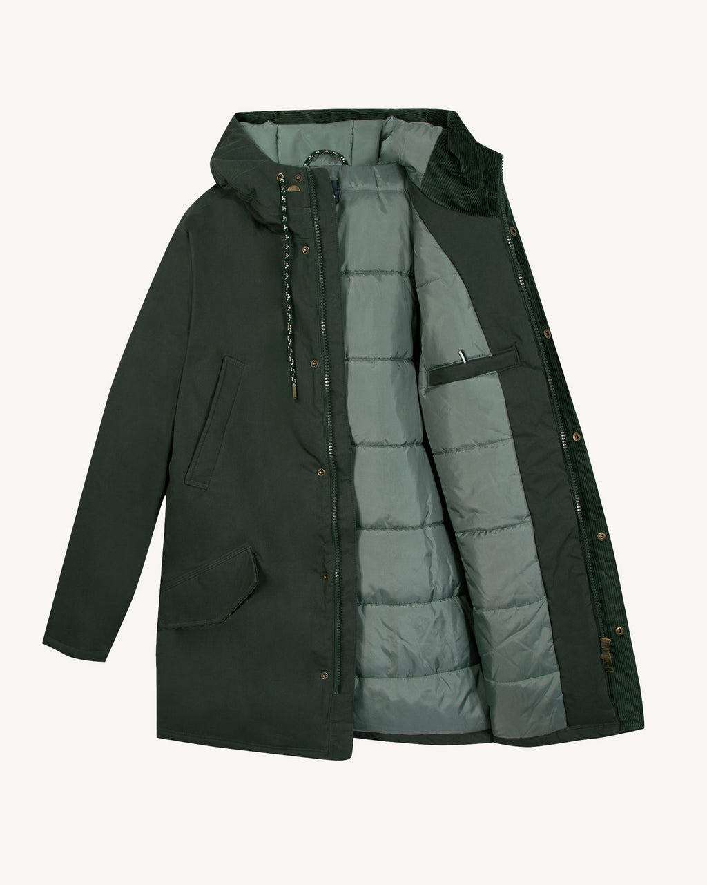 Long green waterproof parka