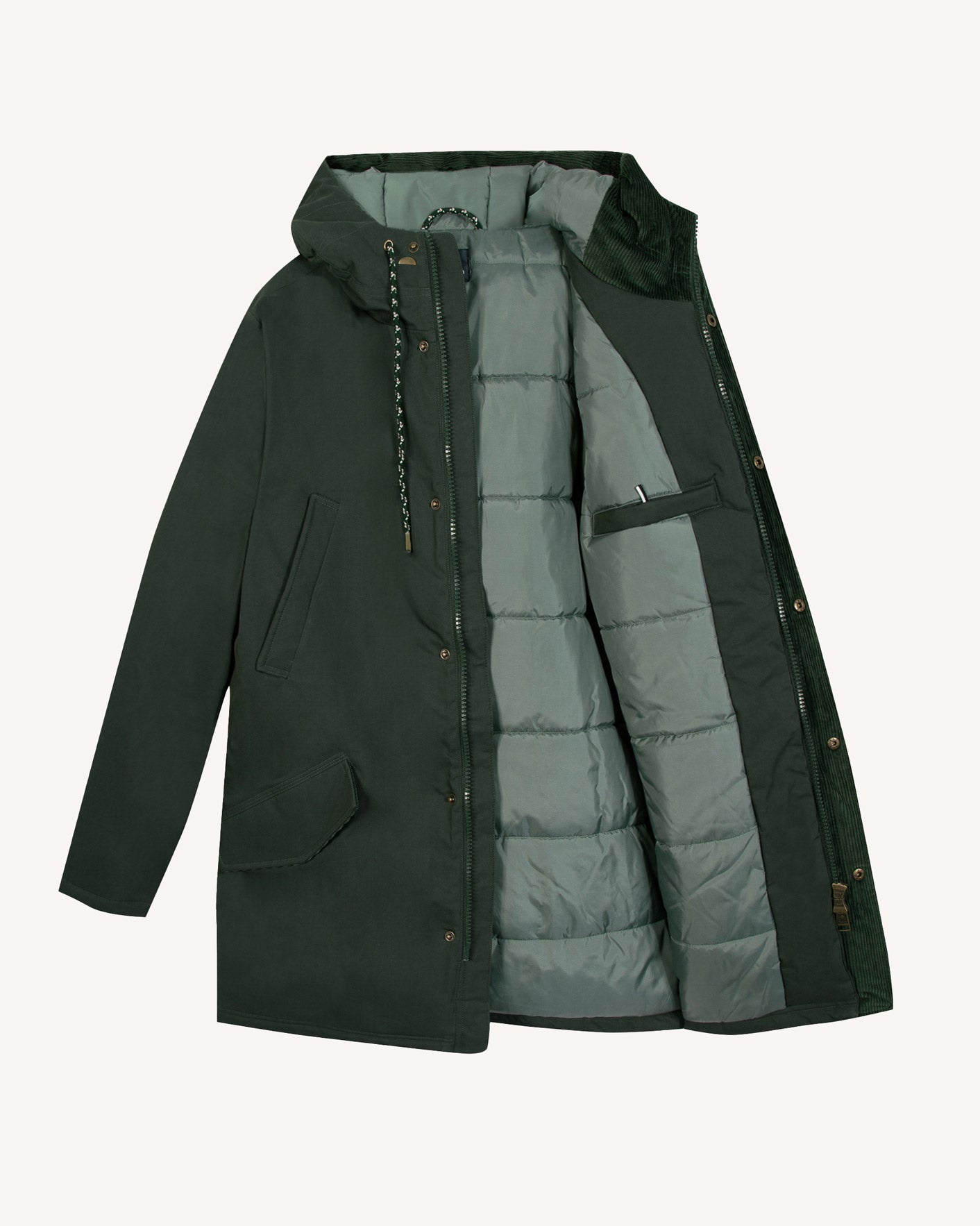 Long green waterproof parka