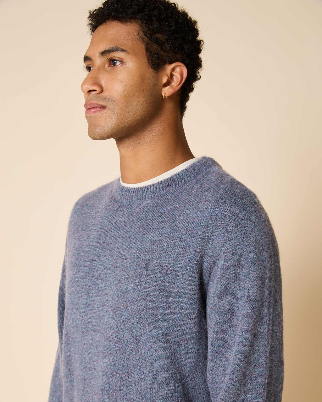 Blauwe wollen pullover met ronde hals