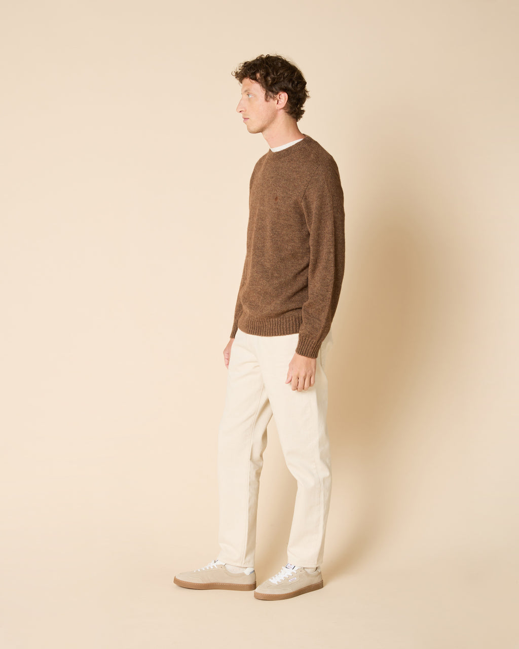 Round-neck wool jumper in taupe