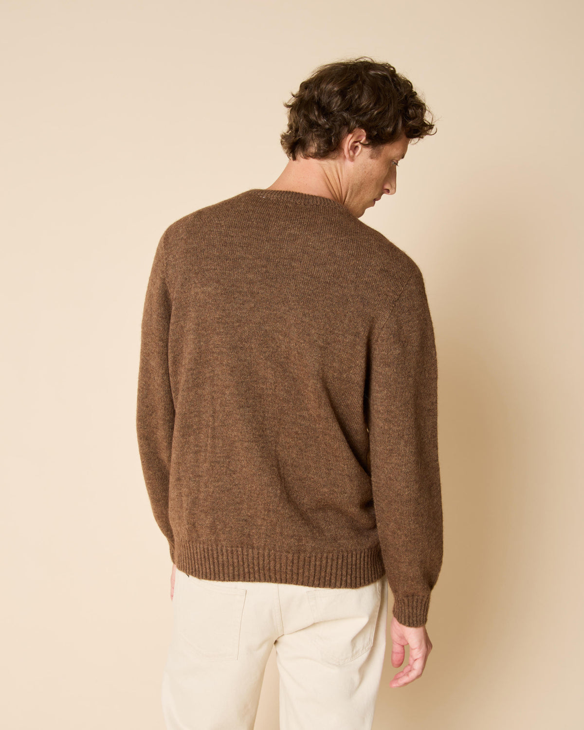 Round-neck wool jumper in taupe