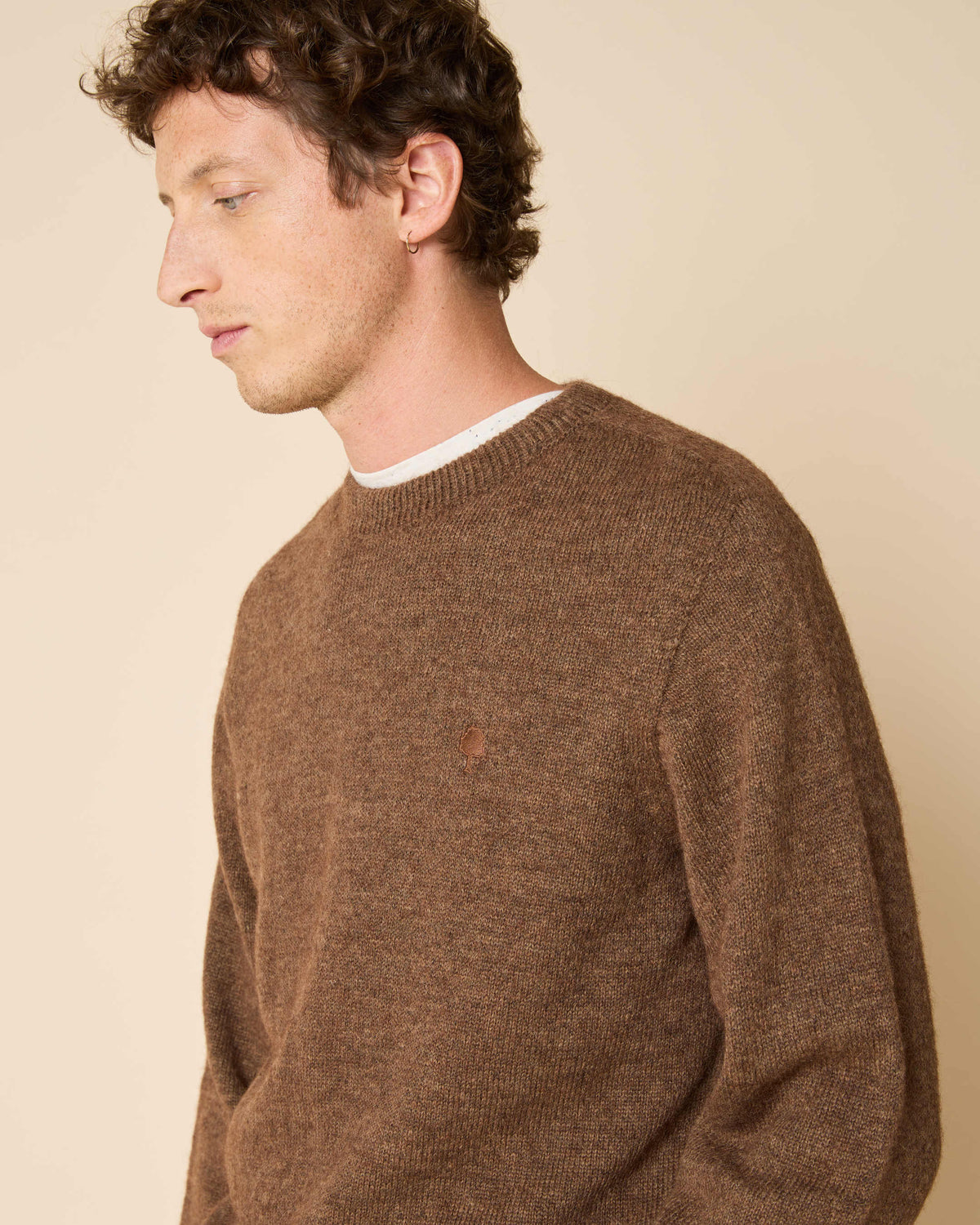 Round-neck wool jumper in taupe