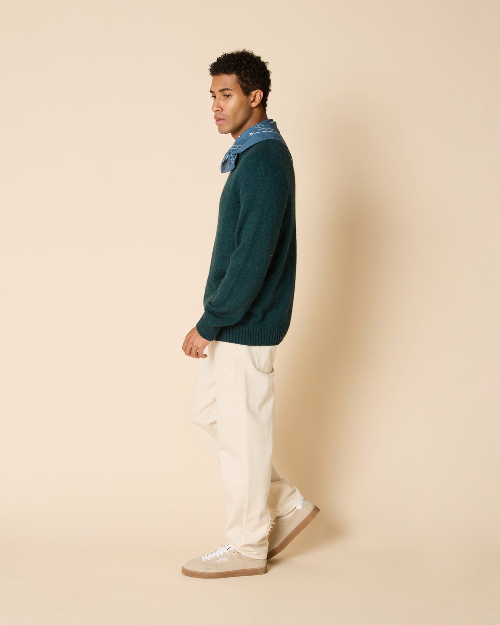 Forest green round-neck wool jumper