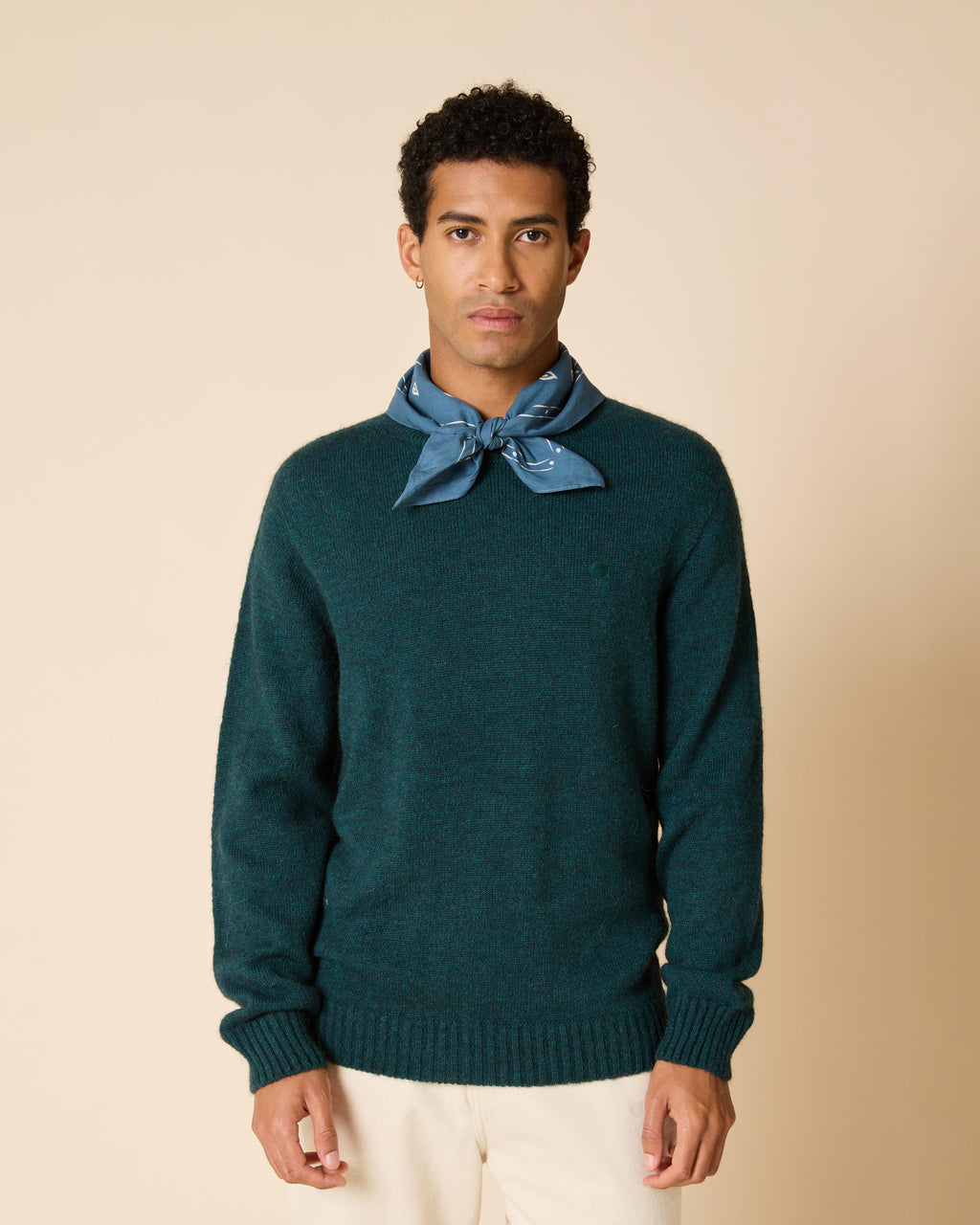 Forest green round-neck wool jumper