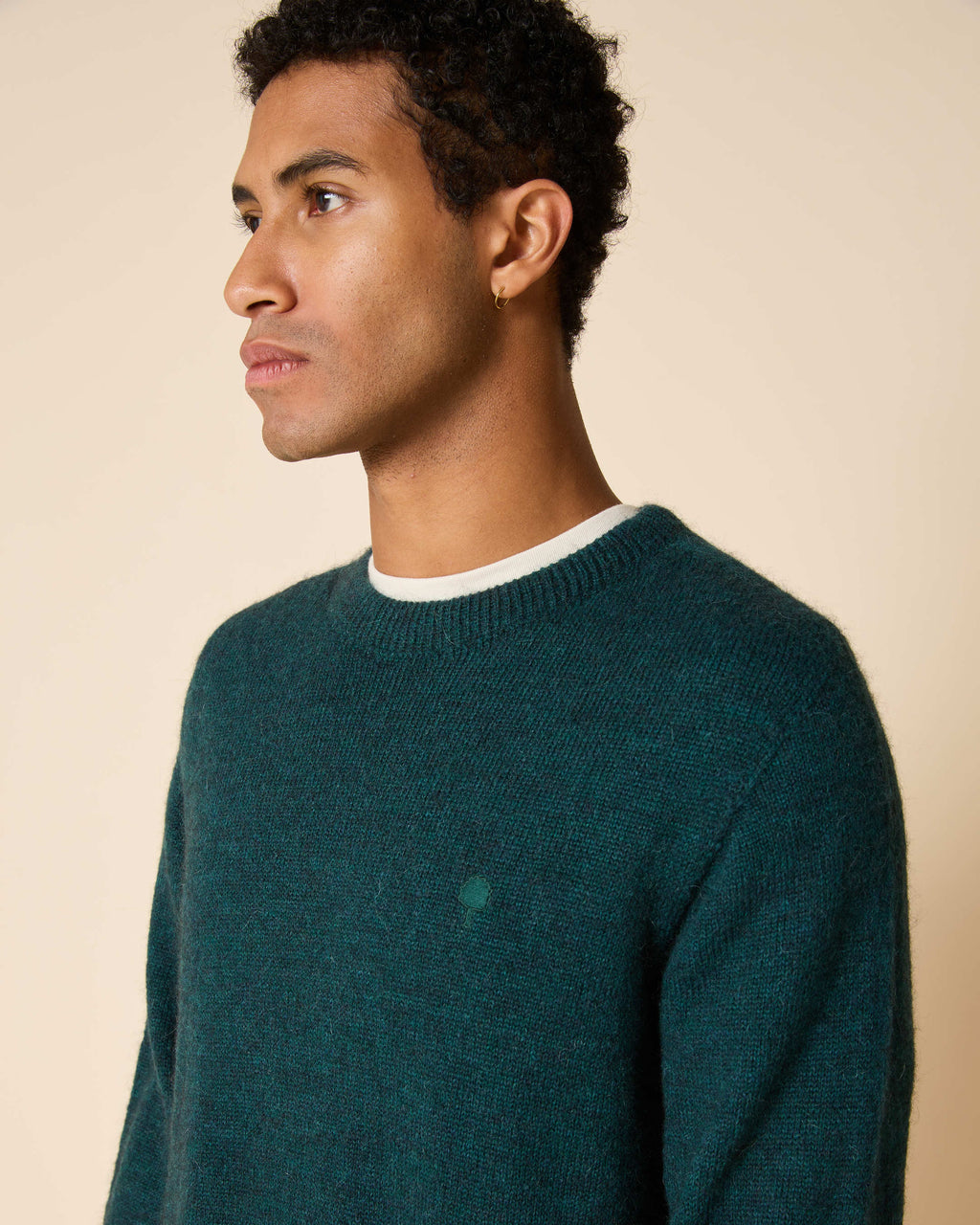 Forest green round-neck wool jumper