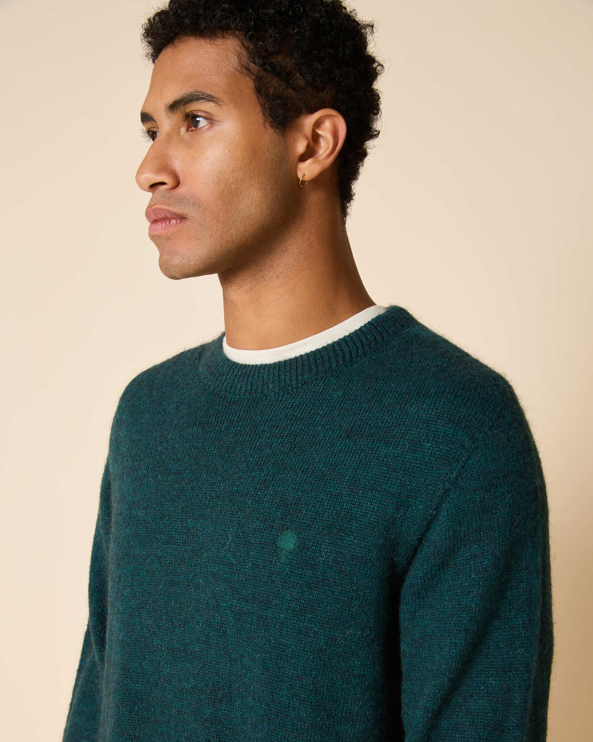 Forest green round-neck wool jumper