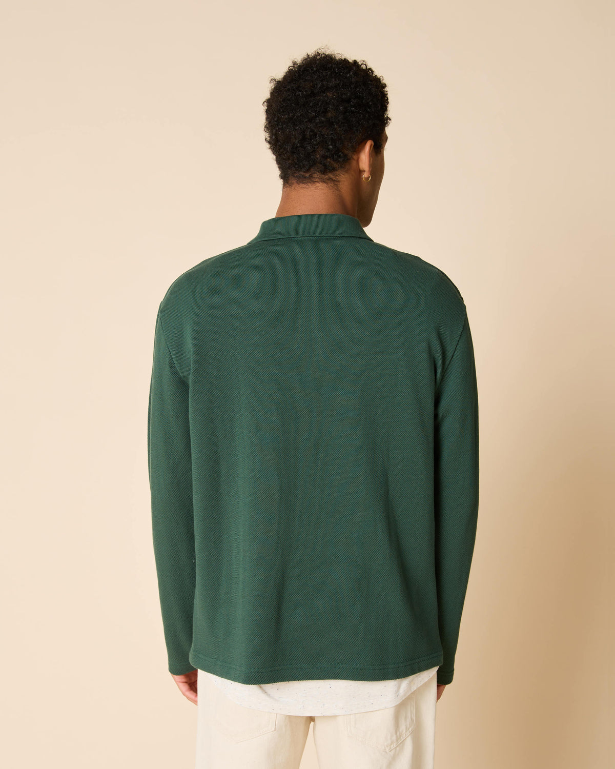 Grünes Langarm-Poloshirt aus Bio-Baumwolle