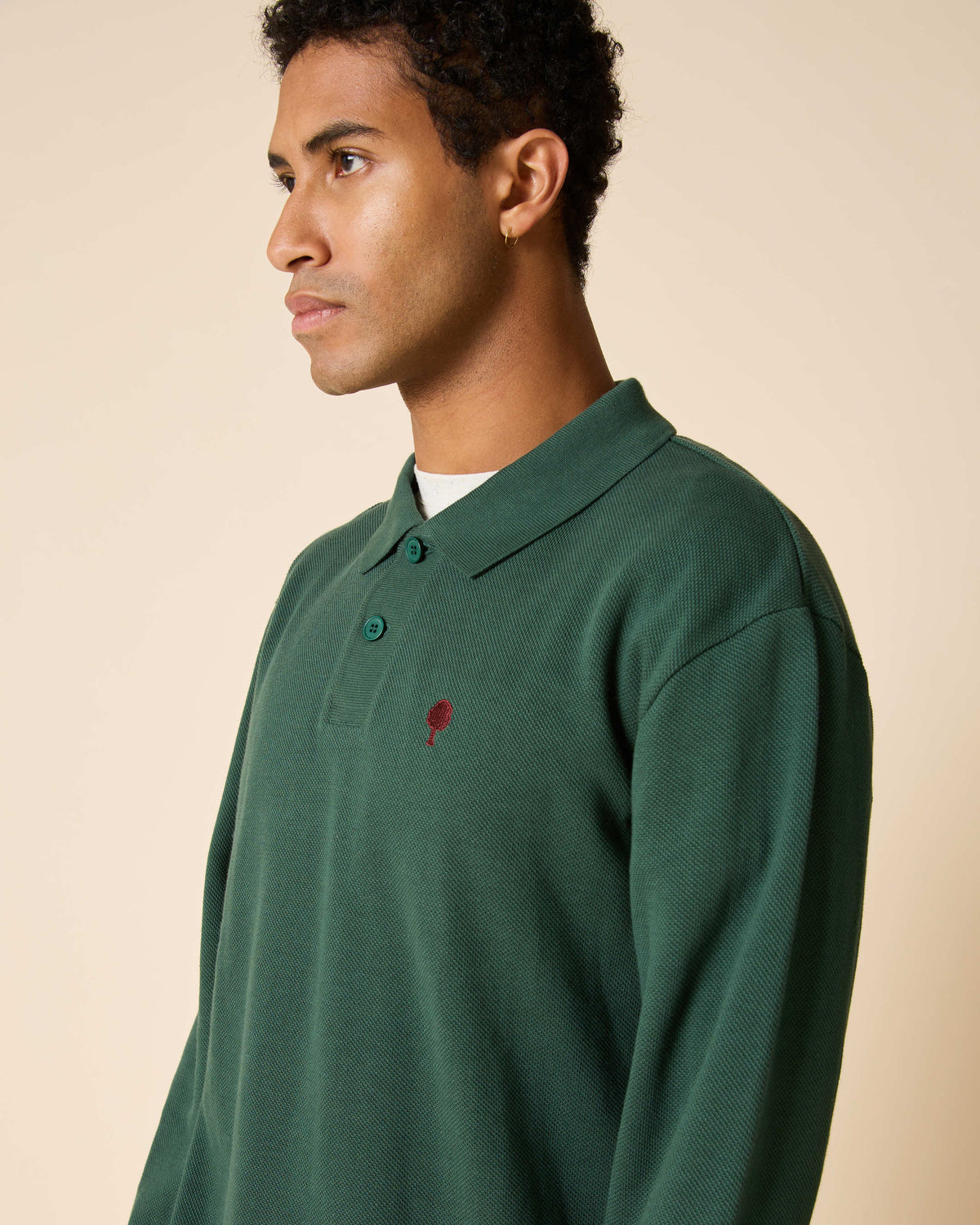 Grünes Langarm-Poloshirt aus Bio-Baumwolle