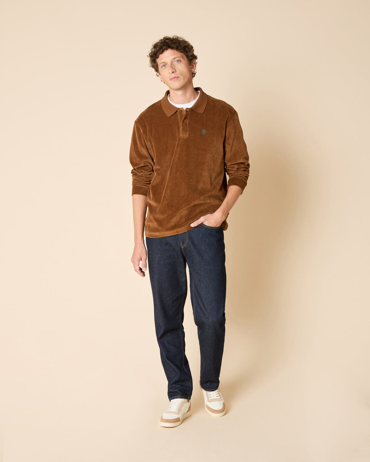 Polo manches longues camel coton bio