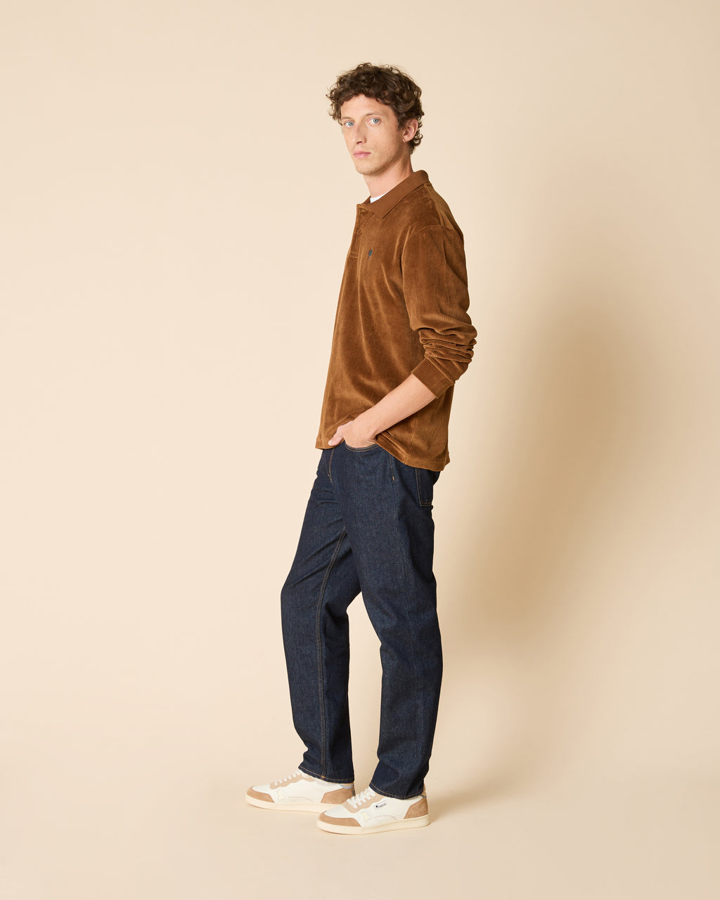 Polo manches longues camel coton bio