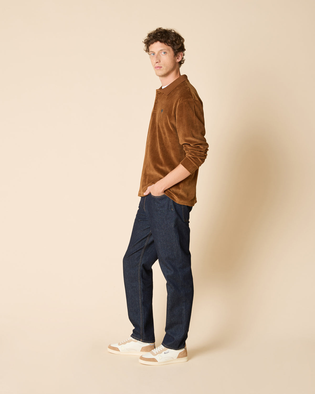 Polo manches longues camel coton bio