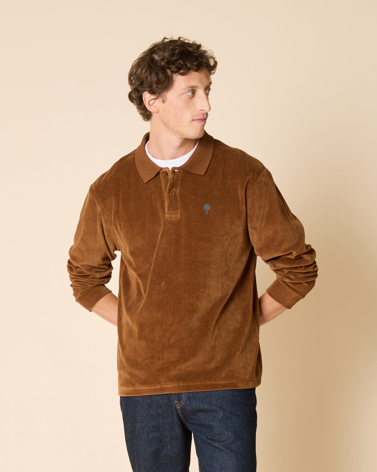 Polo manches longues camel coton bio