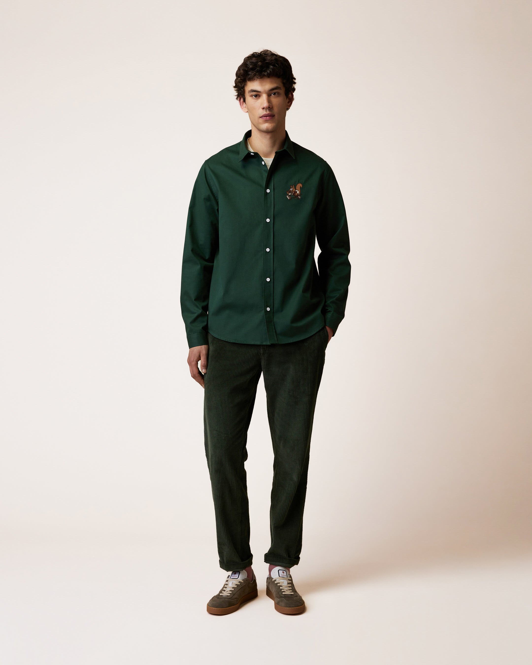 Chemise brodée vert forêt