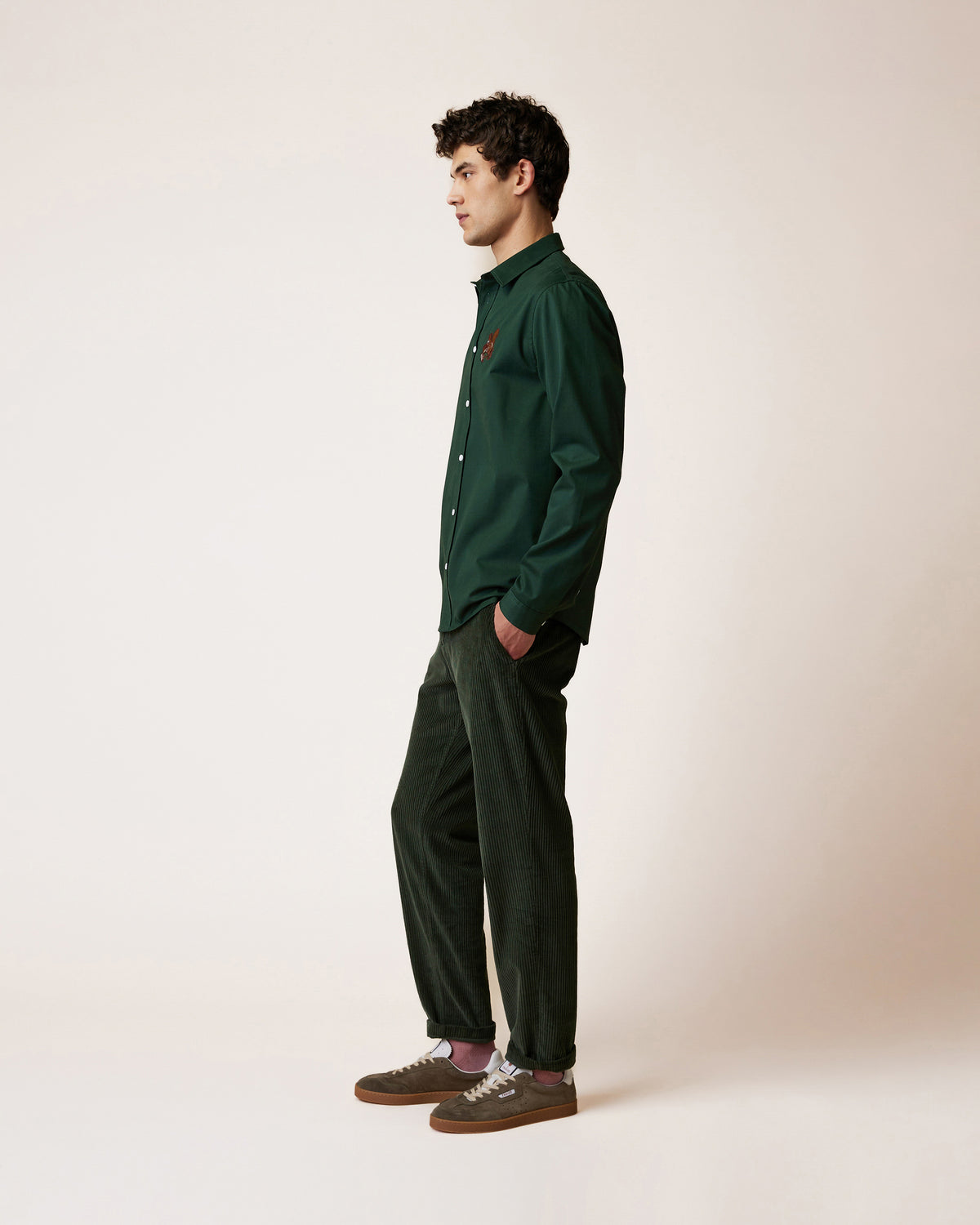 Chemise brodée vert forêt