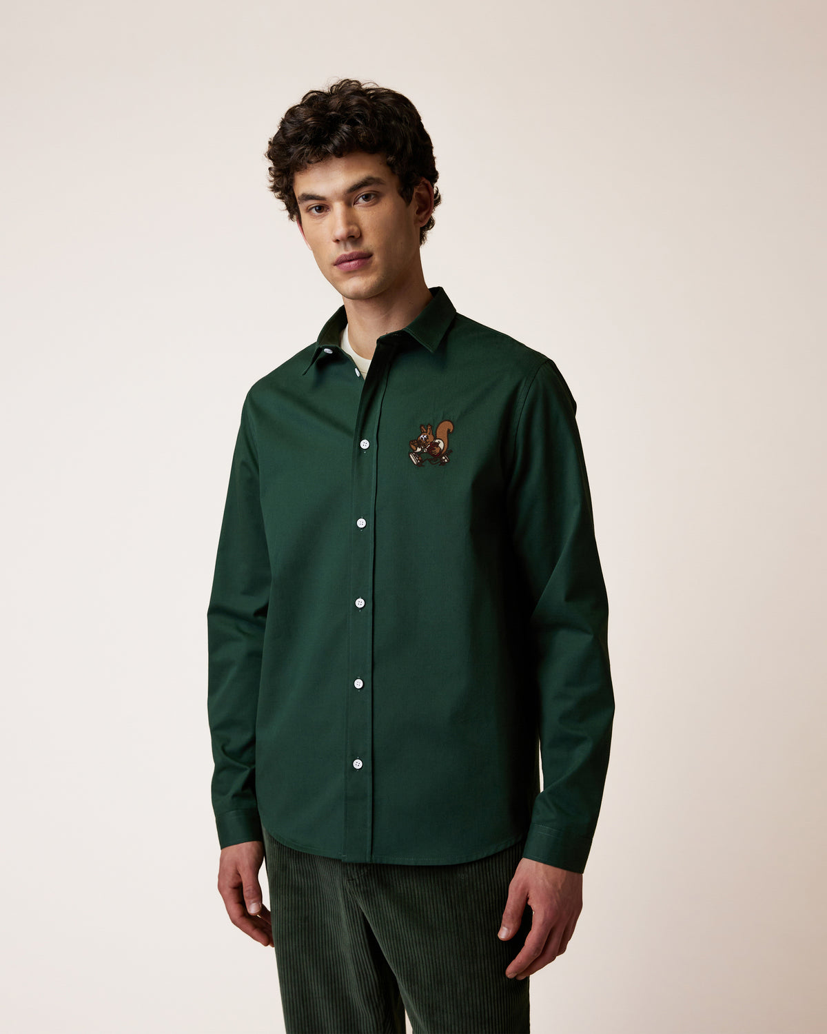 Chemise brodée vert forêt