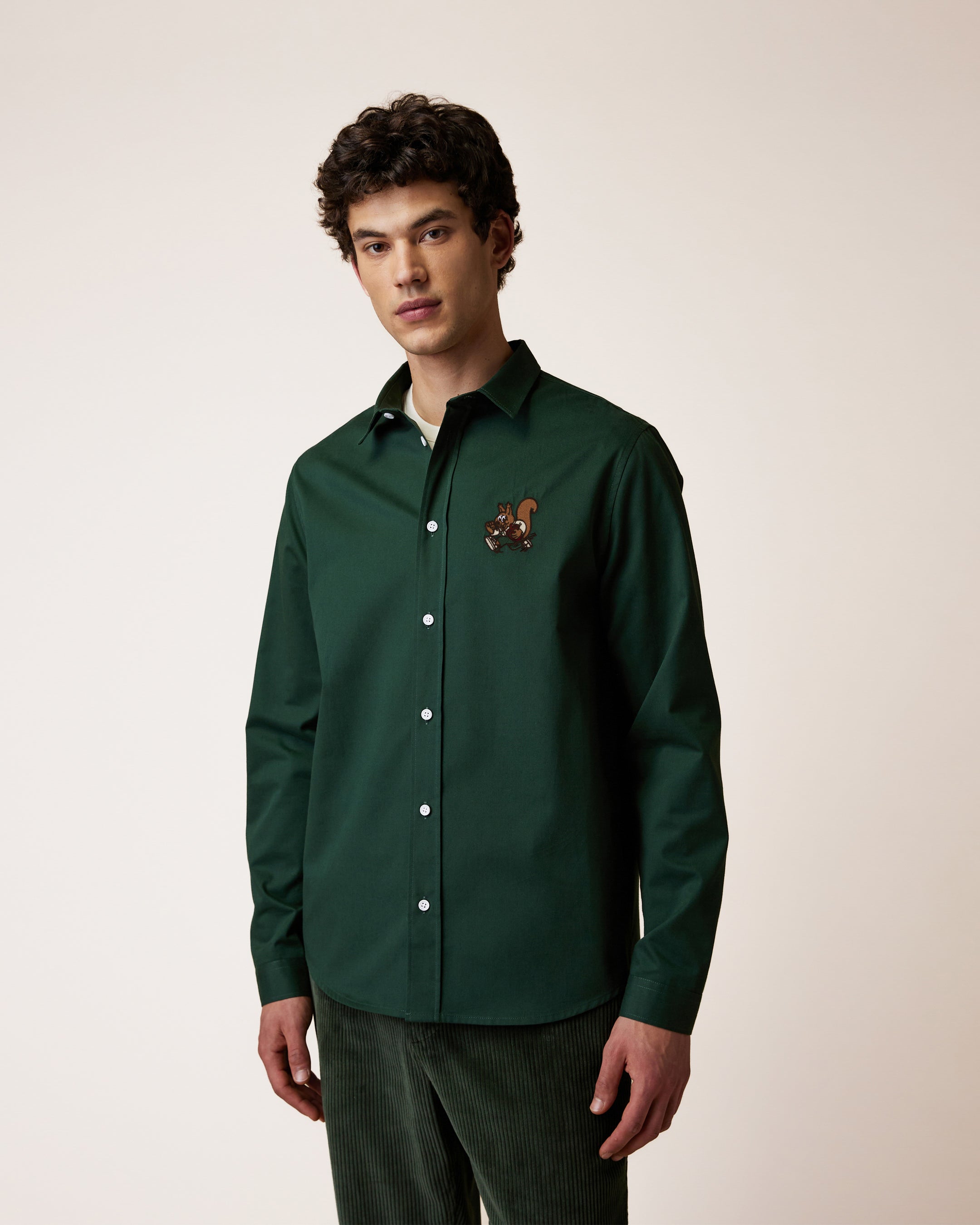 Chemise brodée vert forêt
