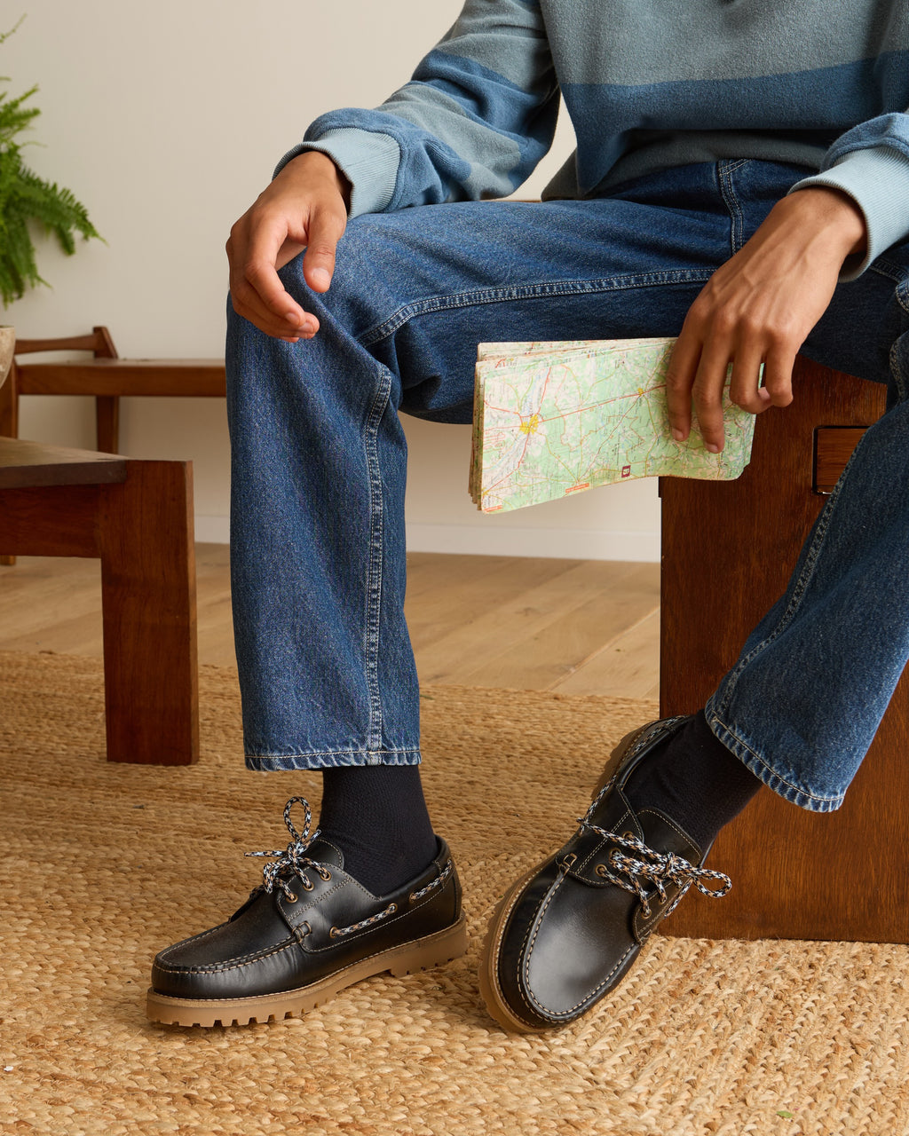 Chaussures bateau cuir bleu marine