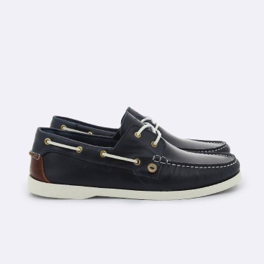 NAVY LEATHER BOAT SHOES