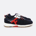 NAVY & POPPY RED RUNNINGS IN RECYCLED POLYESTER SUEDE