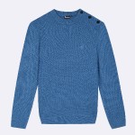 BLUE BUTTONED COLLAR SWEAT IN  WOOL