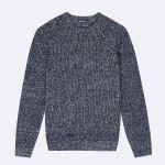 NAVY & ECRU ROUND COLLARD SWEATER IN RECYCLED POLYESTER WOOL