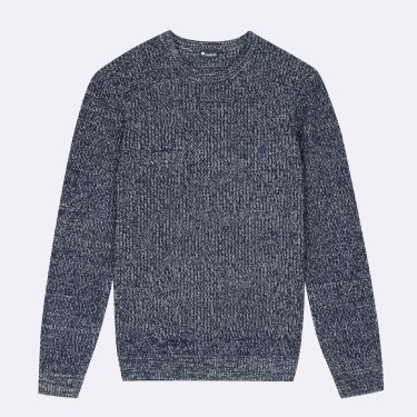NAVY & ECRU ROUND COLLARD SWEATER IN RECYCLED POLYESTER WOOL