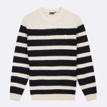 ECRU & NAVY ROUND COLLAR SWEATER IN RECYCLED WOOL