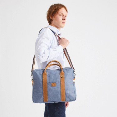 STEEL BLUE LAPTOP BAG IN RECYCLED COTTON