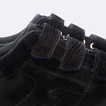 Baskets noir & léopard suède & polyester - modèle Hazel velcro - FAGUO