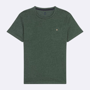 T-shirt col rond en coton vert chiné