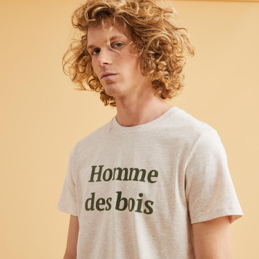 T-Shirt en coton recyclé homme des bois beige - FAGUO