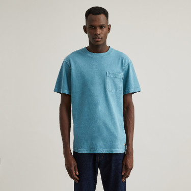 T-Shirt en coton recyclé & lin bleu