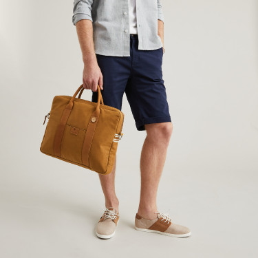 Camel laptop bag in recycled cotton