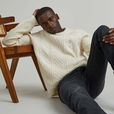 Ecru Sweater in wool recyclé & cotton
