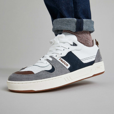 Grey, Tawny, Navy Baskets in leather