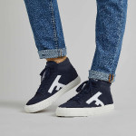 Navy Tennis in leather & recycled cotton et nylon