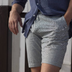 Ecru and blue shorts in cotton - Chevre model