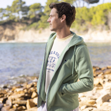 Light green hoody in recycled cotton and recycled polyester - Mesnil model