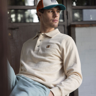 Ecru polo collar sweatshirt in cotton and recycled cotton - Montge model