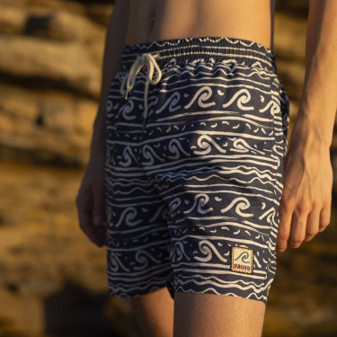 Navy and cream bath shorts in recycled polyester - Mimizan model
