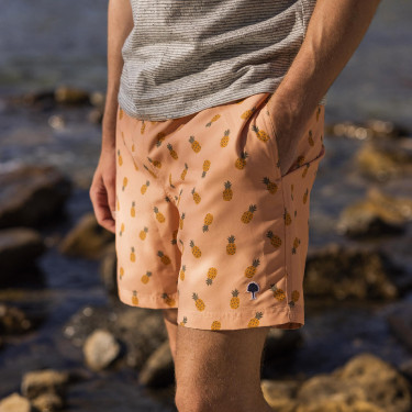 Peach bath shorts in recycled polyester - Mimizan model