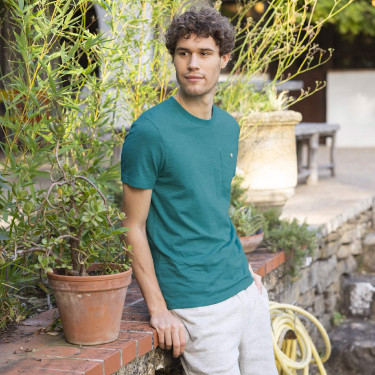 T-shirt col rond turquoise en coton et coton recyclé - modèle Olonne