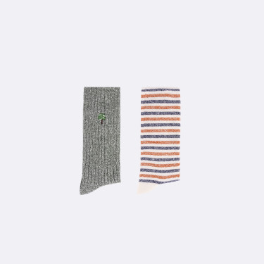 Kaki and ecru socks in cotton and recycled polyester - Socks x2 model