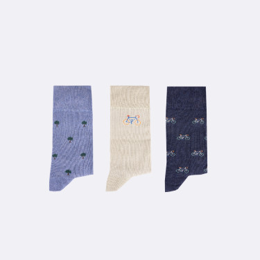 Chaussettes en coton bio et polyamide bleu - modèle Socks x3