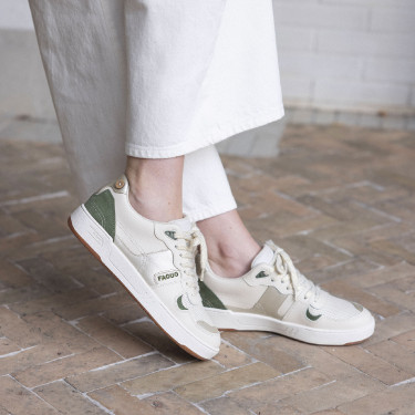 Kaki and gold sneakers in leather and PU - Ceiba model