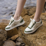 Kaki and gold sneakers in leather and cotton - Hazel model