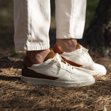 Ecru and camel and terracotta sneakers in leather - Alder model